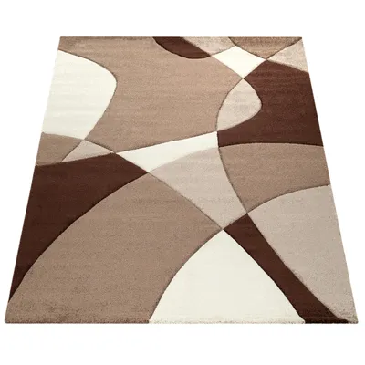 Image de Tapis salon à poils courts moderne aspect 3D coupe contour motif abstrait dimensions 200 x 290 cm