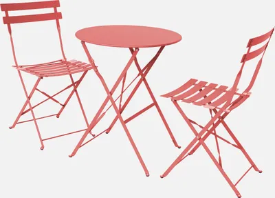 Produktbild von sweeek - Klappbarer Bistro-Gartentisch aus Stahl + 2 Stühlen - Terrakotta