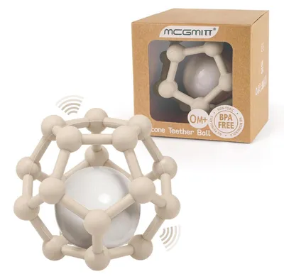 Produktbild von Baby Rassel Beißring Spielzeug Silikon Beige 0-12 Monate