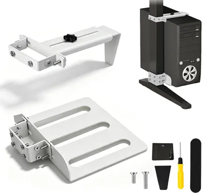 Immagine prodotto di Supporto per monitor da fissare sotto la scrivania, colore bianco, regolabile in altezza e larghezza, capacità di carico di 20 kg, adatto per scrivanie