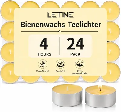 Produktbild von 24 Bienenwachskerzen, Teelichter, Brenndauer: 4 Stunden