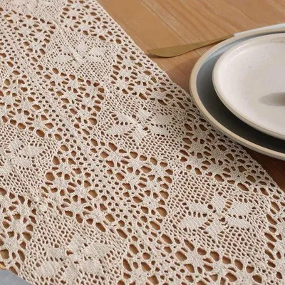 Imagen del producto de Mantel individual de algodón con borde y flecos, 30 x 160 cm