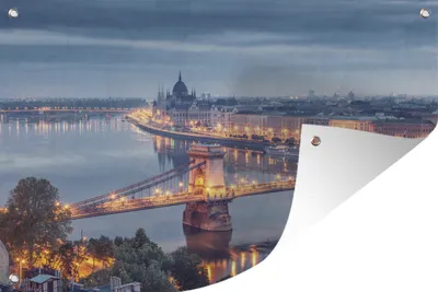 Produktbild von MuchoWow® 60x40 cm Outdoor-Poster Gartendeko Sichtschutz Garten Poster für den Garten  Budapest - Kettenbrücke - Skyline