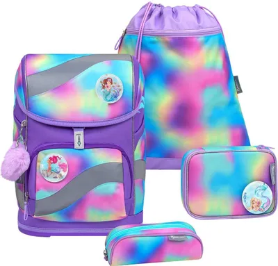 Produktbild von Belmil Smarty ergonomisches Schulranzen Set 5-teilig "Rainbow Color" mit Brustgurt, Hüftgurt, Magnetverschluss, Patch Set 6 Stück