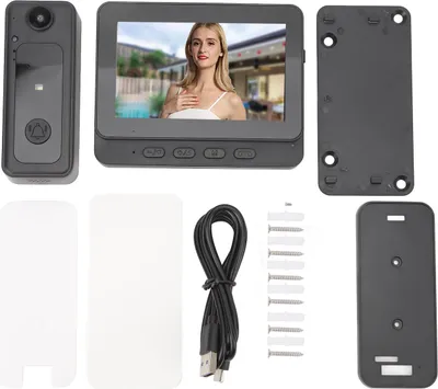 Image de Système de sonnette de porte vidéo 1080P Vision de nuit Écran couleur 4,3 pouces IP65 Écran d'interphonie sans fil étanche