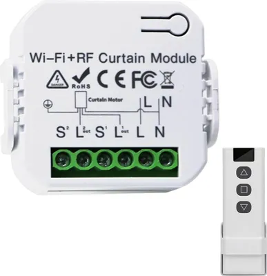 Produktbild von Vernetztes Rollladenmodul, mit RF-Fernbedienung, vernetzter Rollladenschalter in Prozent, kompatibel mit Alexa und Google Home, Fernbedienung, Funksender, Wandrelais