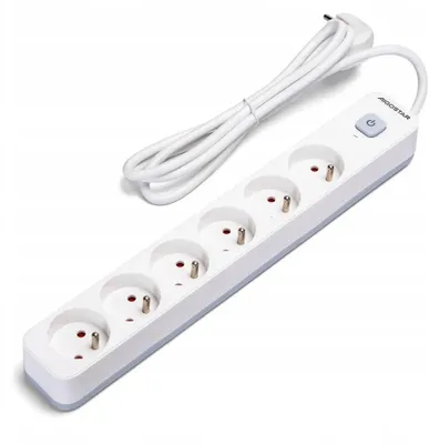 Image de AIGOSTARR : Multiprise avec 6 prises, interrupteur, longueur 3 mètres, blanc et gris