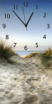 Produktbild von Wallario Design Wanduhr bedruckt, Größe 30 x 60 cm, Motiv: Weg durch die Dünen zum Strand am Meer