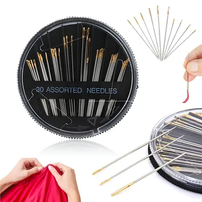 Produktbild von Nähnadelset 30 Stück Handnähnadeln 3,1-5,1 cm Edelstahl mit Rundbox