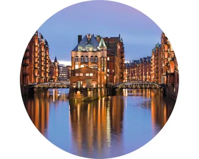 Produktbild von Glasbild Hamburg Speicherstadt Nacht Ø 20 cm