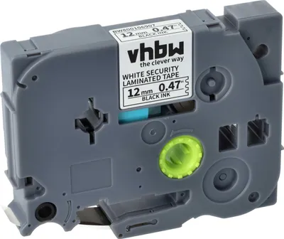Produktbild von vhbw Schriftband-Kassette kompatibel mit Brother GL H105, 100, 200, H100 Etiketten-Drucker 8m x 12mm Schwarz auf Weiß, Kunststoff Sicherheitsband