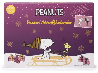 Produktbild von PEANUTS - DAMEN Adventskalender 12 Paar Socken 35-41 ( 6 Paar Socken & 6 Paar Sneaker ) Style - LILA