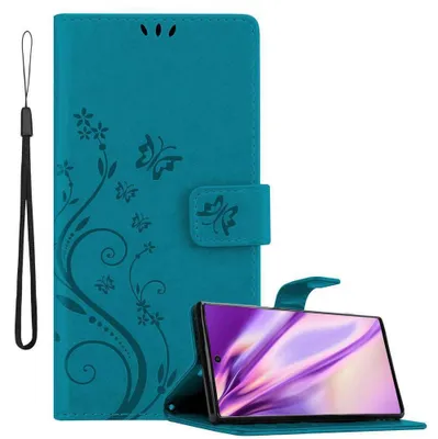 Produktbild von Cadorabo Hülle für Samsung Galaxy NOTE 10 Schutz Hülle in Blau Schutzhülle Handy Hülle Etui Case Blumen Flower