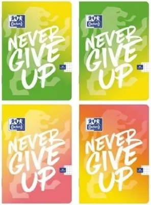 Produktbild von Oxford Notizheft A4 „Never Give Up“, kariert, 60 Blatt, Motiv-Mix