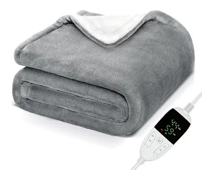 Immagine prodotto di Coperta elettrica riscaldante - 130 x 150 cm - Regolazione della temperatura - Cotone, morbida e confortevole - Calore su tutto il corpo - Lavabile in lavatrice - Grigio