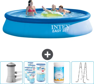 Produktbild von Intex runder aufblasbarer Easy Set-Schwimmpool – 396 x 84 cm – Blau – inklusive Pumpe Filter - Chlor - Leiter