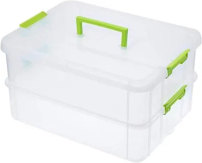 Image de Boîte de rangement à 2 niveaux avec poignée, couleur verte - Idéale pour les loisirs créatifs, l'artisanat, les jouets et la couture
