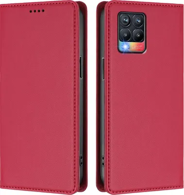 Image de Etui en cuir pour Realme 8 4G/Realme 8 Pro 4G, étui magnétique en cuirPolyuréthaneavec support Rouge
