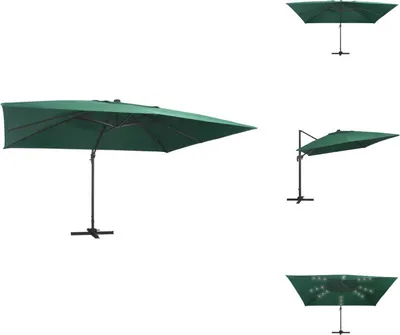 Produktbild von vidaXL Ampelschirm mit LED-Leuchten und Aluminium-Mast 400x300 cm Grün -  Sonnenschirme & Sonnenschutze