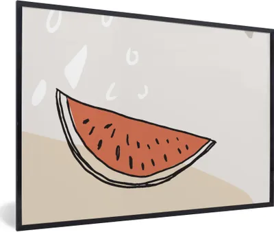 Produktbild von MuchoWow® Gerahmtes Poster Sommer - Melone - Rot 90x60 cm - Poster mit Schwarzem Bilderrahmen Wandposter Rahmen Foto Bilder - Fotorahmen - Foto-Plakat