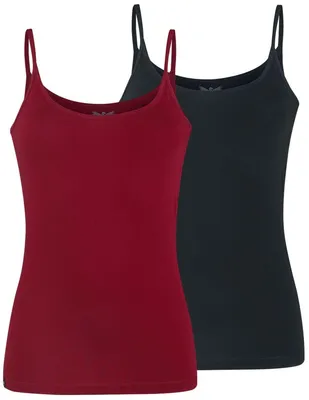Produktbild von RED by EMP Damen schwarz-rote Basic Tops im Doppelpack S