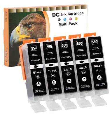 Imagen del producto de Cartuchos de tinta s compatibles D&C 5x 25 ml para impresoras Canon PGI-550 BK XL, compatibles con los modelos Canon Pixma MG7150, MG7550, iP7200, iP7250, MG5400, MG5450, MG5550, MG5650, MG5655, MX725, MX920, iP8750, iX6850, MG6350, MG6450, MX925