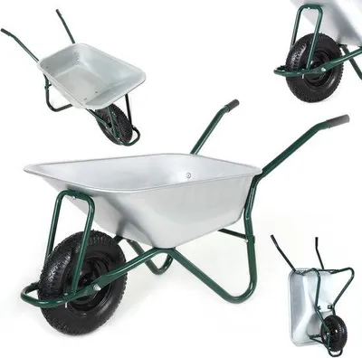 Immagine prodotto di Carrello da trasporto con ruote pneumatiche, 250 kg, 100 L, per giardino e cantiere - Verde
