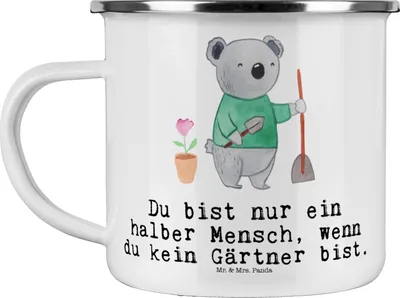 Produktbild von Mr. & Mrs. Panda Teetasse Gärtner Herz - Weiß - Geschenk, Teebecher, becher emaille, Lustig, Haferl, Gärtnerei, Outdoor Tasse, Pott, Gartenbau, Spruch