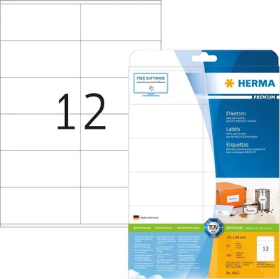 Produktbild von Etiketten Premium A4, weiß 105x48 mm Papier matt 300 St.