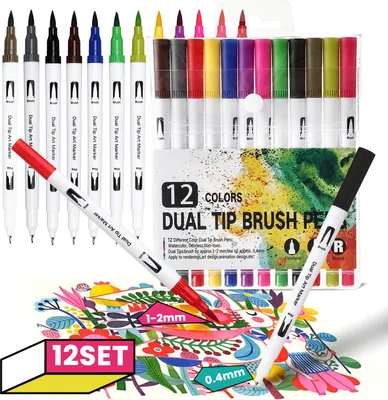 Produktbild von 2-Seitige Filzstifte für Grob- und Feinlinien - 12 Farben Doppelspitzen Filzstifte Set