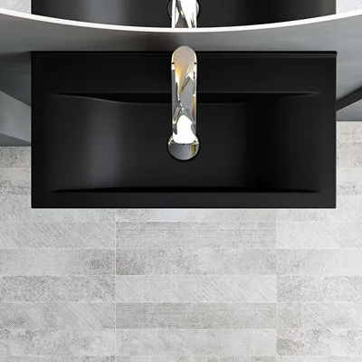 Produktbild von Mai & Mai Waschbecken Hängewaschbecken aus Keramik in Schwarz Matt mit Nano-Beschichtung/Lotus-Effekt, Rechteckig BTH: 60x31x10cm Brüssel118g