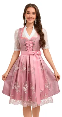Produktbild von YesFashion Dirndl Damen 3tlg. Trachtenkleid mit Pailletten, Bestickter Schš¹rze und Spitzenbluse Klassisches Dirndl fš¹r Rosa 36