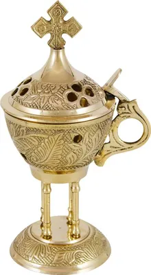 Produktbild von Rauchgefäß mit Klappdeckel Und Kreuz 18cm Hoch Messing Gold Weihreuchgefaß 4018