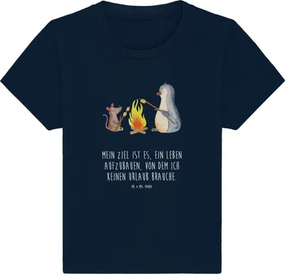 Produktbild von Mr. & Mrs. Panda Organic Baby Shirt Pinguin Lagerfeuer 24. - 36. Monat - French Navy - Geschenk, Job, Baumwollshirt, Kinder, Liebe, Babyshirt, Pinguine, , T-Shirt