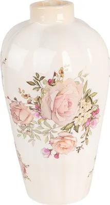 Image de Clayre & Eef Vase Ø 17x30 cm Céramique Beige Rose Roses