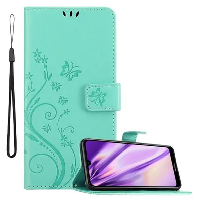 Obrázek produktu pro Cadorabo Pouzdro pro Huawei Y6 2019 Ochranný kryt v tyrkysové barvě Pouzdro na mobil Flowers Flower