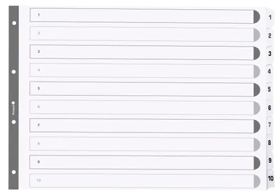 Produktbild von Exacompta 10x Register 10 Taben von 1 bis 10 A3 Weiß MWD1-10A3Z