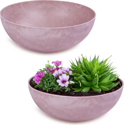 Immagine prodotto di Fioriera rotonda bulbosa da 20 cm per esterni, rosa antico marmorizzato