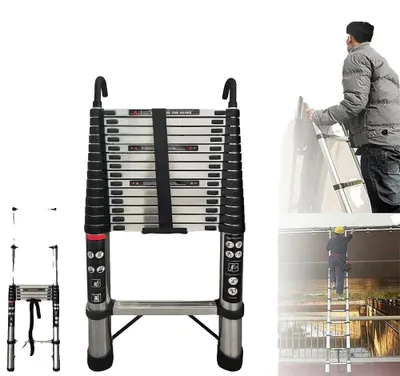Obrázek produktu pro Teleskopický žebřík, výška 5 metrů, multifunkční konstrukce, žebřík 5 m/16,5 ft s háky