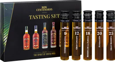 Immagine prodotto di Ron Centenario Rum Tasting Set | include Centenario 9, 12, 18, 20 e 25 | 40 % vol | 5 x 50 ml | 0,25 litri in totale