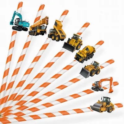 Image de PAILLES EN PAPIER ANNIVERSAIRE DECO - Machines De chantier KOPARKA - 8 pcs