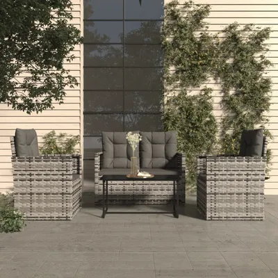 Produktbild von 4-tlg. Garten-Lounge-Set mit Kissen Poly Rattan Grau , Gartenmöbel-Sets Design 2024