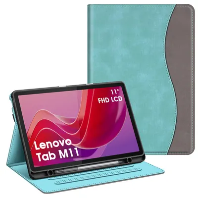 Produktbild von Fintie Hülle mit Stifthalter für Lenovo Tab M11 (TB330) 11 Zoll 2024, Soft TPU Rückseite Gehäuse Schutzhülle mit Dokumentschlitze und Multi-Winkel Ansicht, Nicht für Lenovo Tab P11 11 Zoll, Türkis
