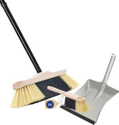 Immagine prodotto di Novaliv scopa da camera con manico robusto FINE ARTIFICIALE scopa a setole morbide scopa da armadio 4 pezzi manico a innesto con paletta set metallo zincato con labbro in gomma paletta scopa e paletta