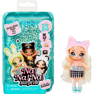 A Na Na Na Surprise Minis Series 2 toy package and a single doll.
