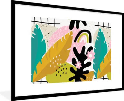 Produktbild von MuchoWow® MuchoWow® Gerahmtes Poster Dschungel - Pflanzen - Muster 90x60 cm - Poster mit zchwarzem Bilderrahmen - Wanddekoration - Fotos