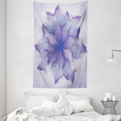 Produktbild von ABAKUHAUS Blume Wandteppich und Tagesdecke, Blühende Blütenblätter Muster aus Weiches Mikrofaser Stoff Waschbar ohne Verblassen Digitaldruck, 140 x 230 cm, Lila Dark Purple