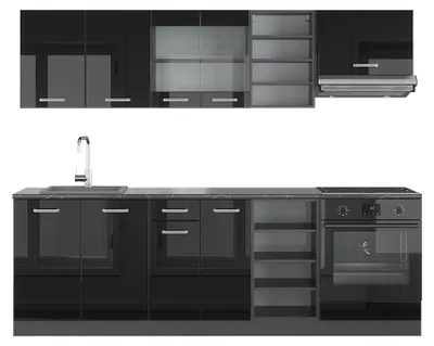 Produktbild von Küchenzeile Vicco R-Line Schwarz Hochglanz/Anthrazit 240 cm , AP Anthrazit, Model 43218