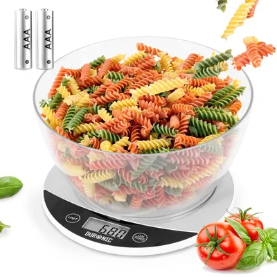Küchenwaage 5 kg mit 2-L-Schüssel, 1 g genau, Tara, Schwarz