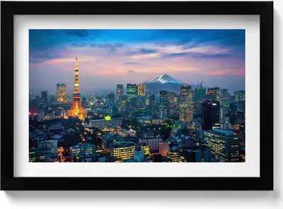 Produktbild von Stadt bei Nacht– Wandbild mit Rahmen – Gerahmtes Bild  – Wanddekoration – 30x20 cm –  Schwarz Rahmen